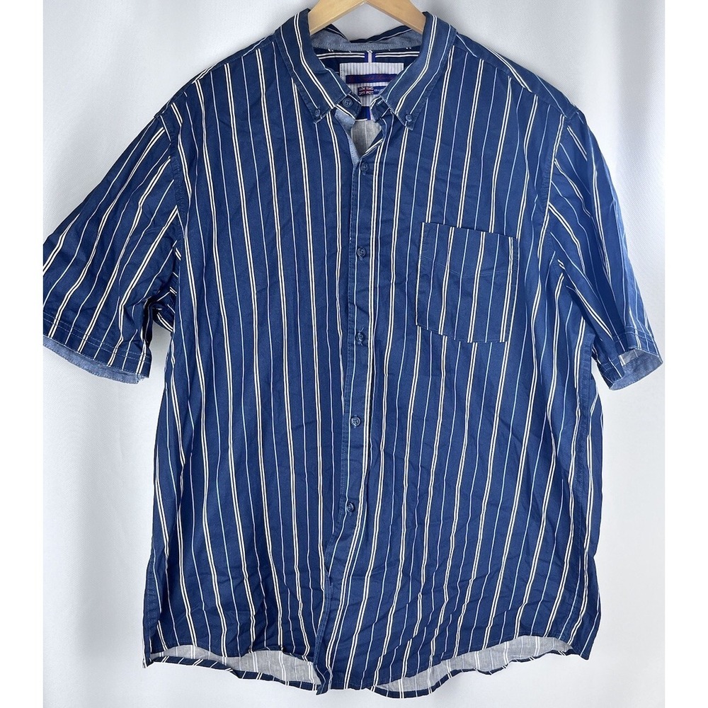 English Laundry Mens Blue Striped Short Sleeve Button Up Shirt XXL